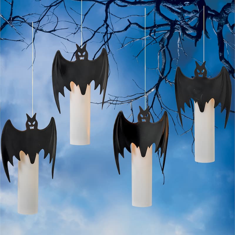 Set of 4 11.2in H BO Candle with Black Bats - N/A