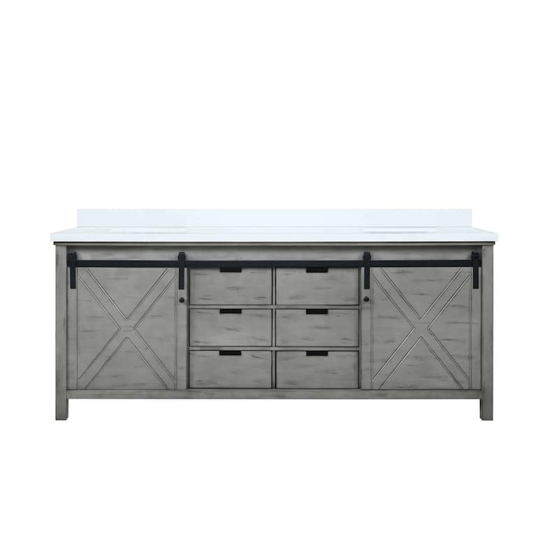 Marsyas 80 in W x 22 in D Dark Grey Double Bath Vanity and Carrara Marble Countertop - Ash Grey
