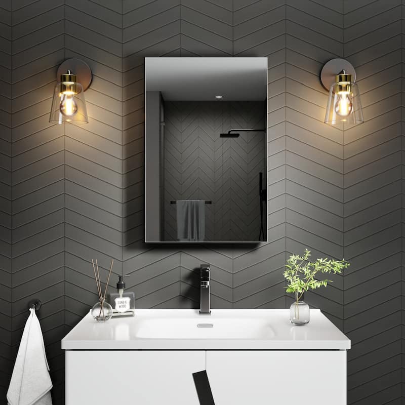 Modland Single Door Bathroom Medicine Cabinet with Mirror Adjustable Shelves,Recessed or Surface Mount