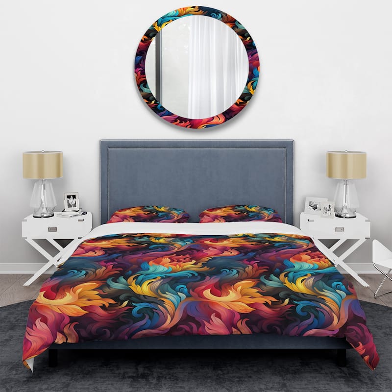 Designart "Popart Psychedelic Swirls" Modern Bedding Set With Shams
