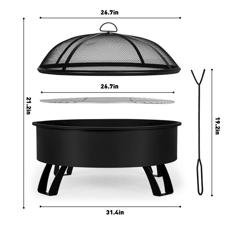 30 in Fire Pit for Outside Wood Burning with Spark Screen Cover