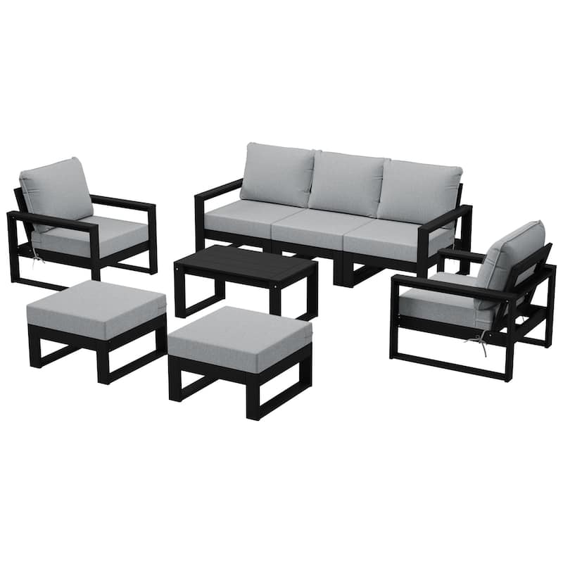 Endless Patio Sectional 8-Piece Lounge Sofa Set with Black Frame - Light Gray