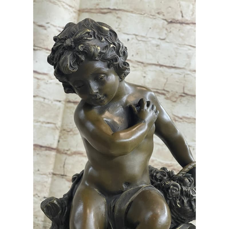 Young Boy Child Figurative Art Bronze Metal Statue Sculpture Vintage Moreau Decor Marble Base