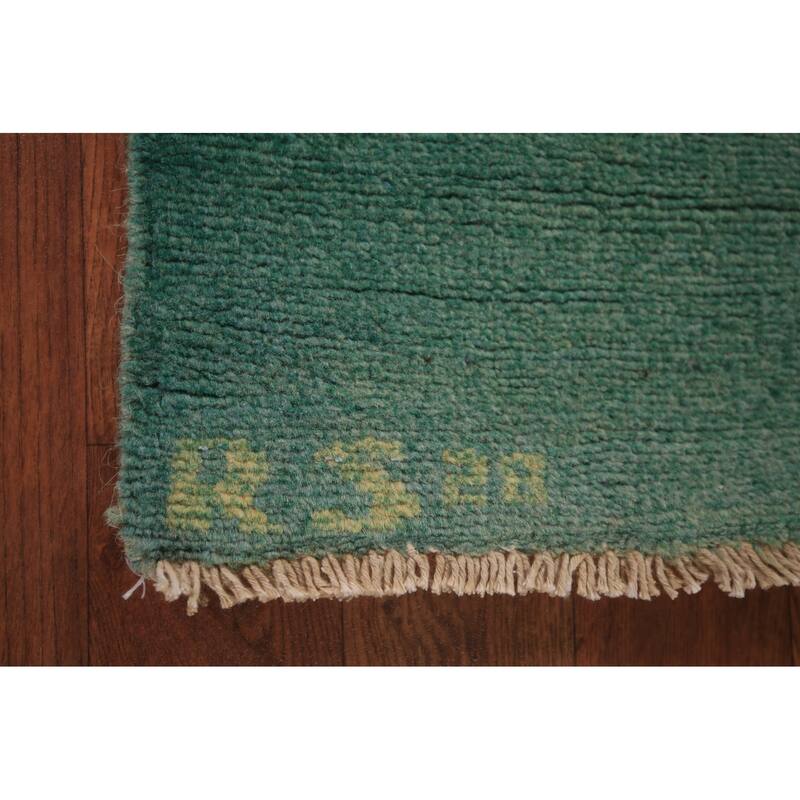 Green Modern Gabbeh Oriental Foyer Rug Hand-Knotted Wool Carpet - 3'1" x 4'10"