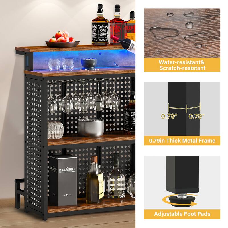Moasis Liquor Home Bar Unit with 2-Tier Storage And LED Light