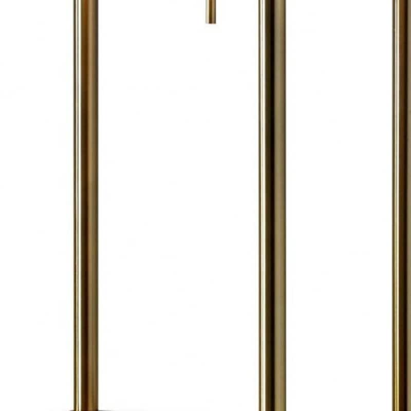 Brass Metal Column Floor Lamp with Gray Fabric Shade and USB Port 62 Inch - 12.5” x 12.5” x 62.25” (D x W x H)