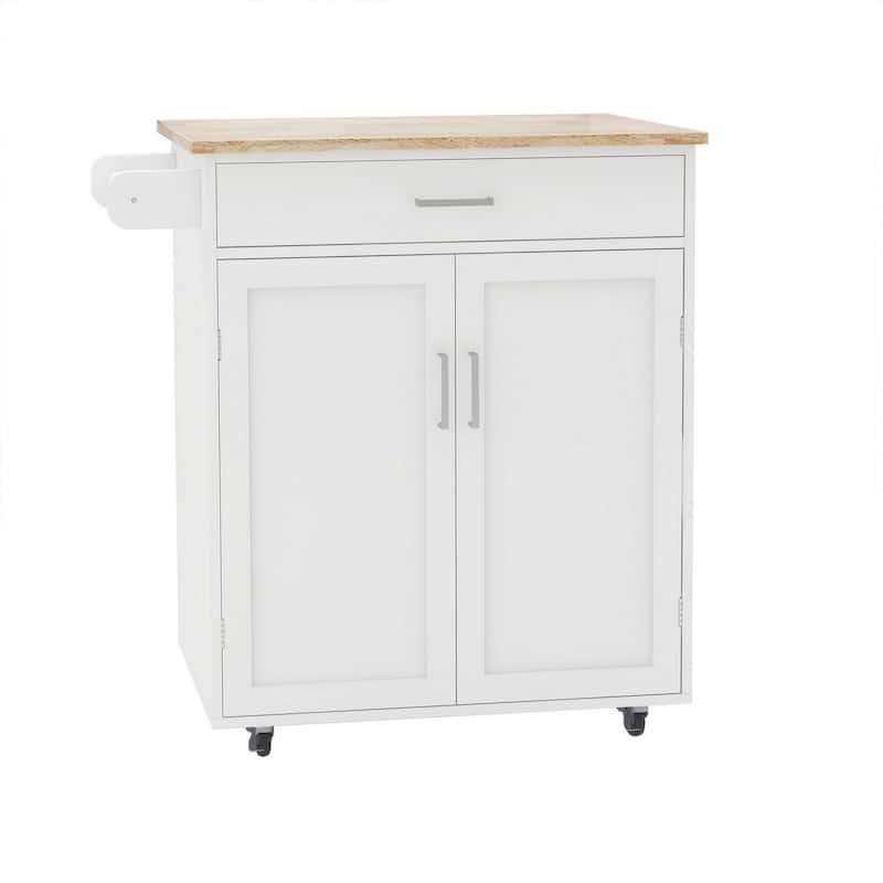 36 Inch Kitchen Islend with Towel Rack, 1 Double Door Cabinet, White Wood - Portable - White, Brown - Wood