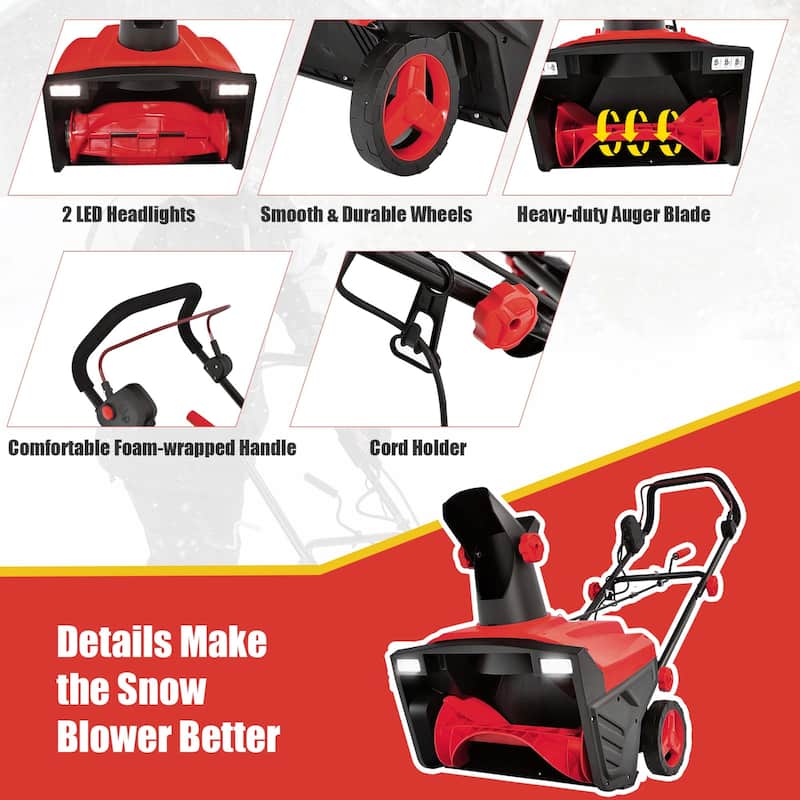 Costway 20'' Electric Snow Thrower 120V 15Amp Snow Blower with - See Details