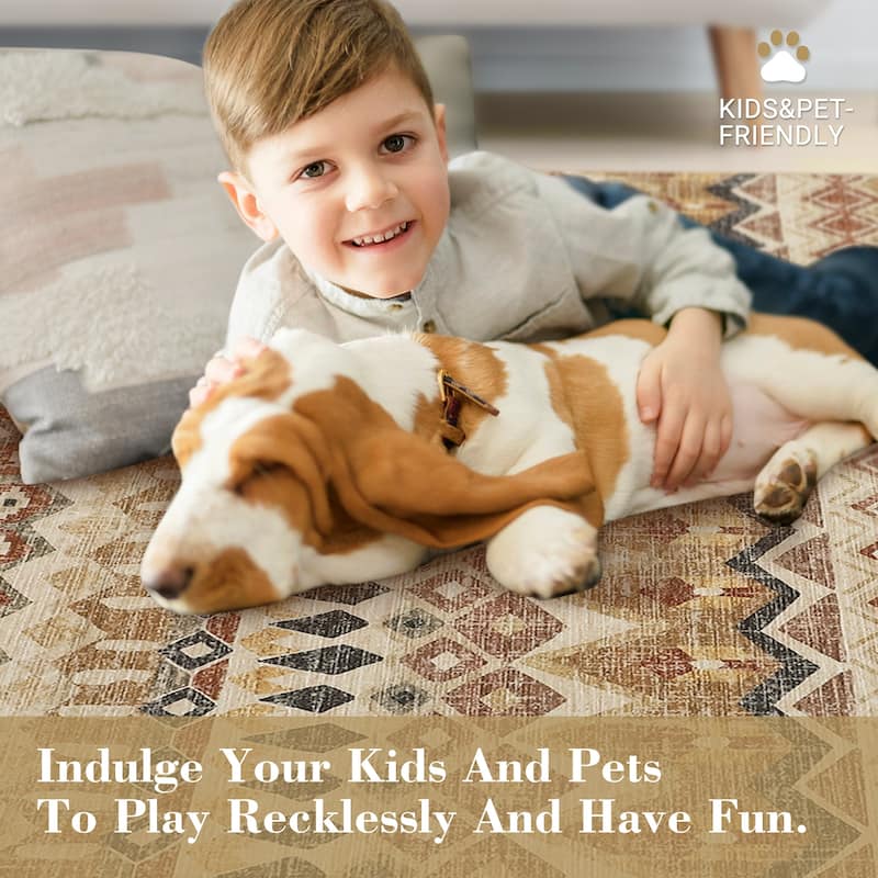 Garvee Boho Geo Low Pile Foldable Area Rug