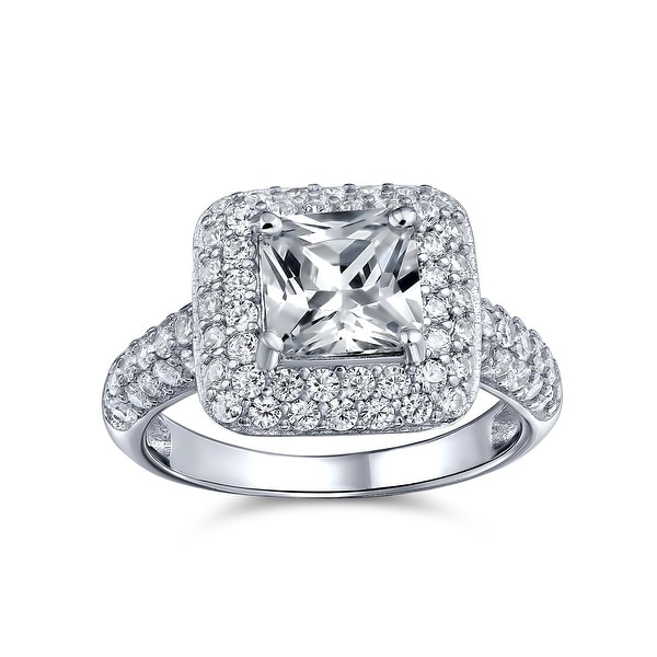 3CT Princess Cut Solitaire AAA CZ Halo Engagement Ring Sterling Silver. Opens flyout.