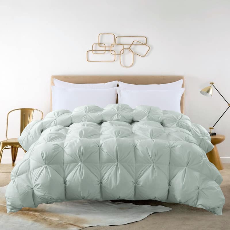 Luxury Pintuck Stitch White Duck Down Comforter - King - Green