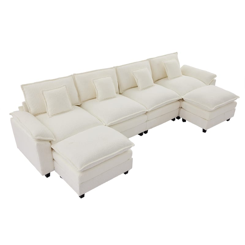 Modular Chenille Sectional Sofa with Ottomans, Deep Seat, Wide Padded Armrests, 2-Seat / 3-Seat / 4-Seat Options