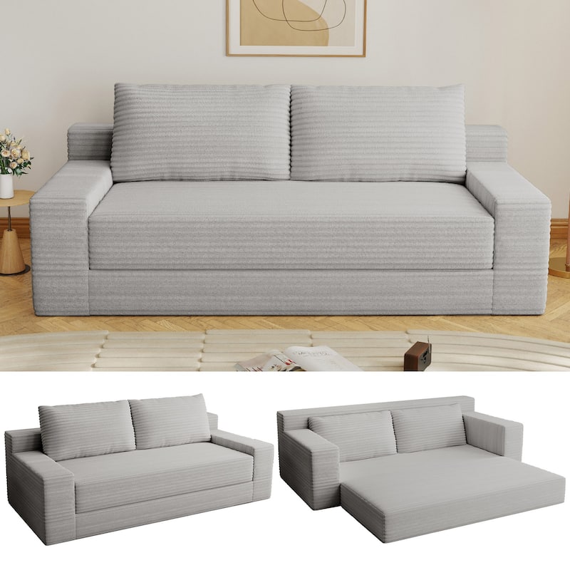 70.87" Corduroy Loveseat Sofa Bed, Modern Deep Seat Sofa in a Box for Small Spaces, No Assembly