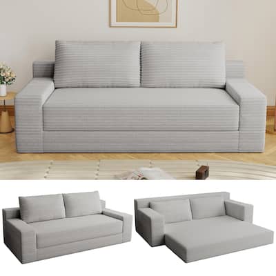 70.87" Corduroy Loveseat Sofa Bed, Modern Deep Seat Sofa in a Box for Small Spaces, No Assembly