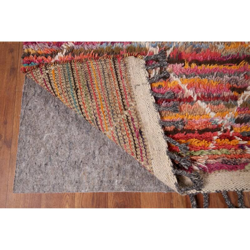 Stripe / Trellis Moroccan Area Rug Handmade Wool Carpet - 5'10" x 9'4"