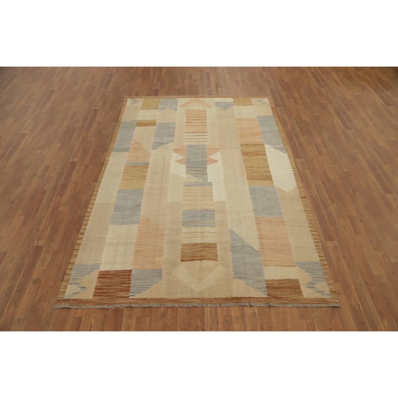 Hand Woven Oriental 100% Wool Carpet Southwestern Modern Multi-Colored Kilim Area Rug - 9' 0'' X 5' 11''