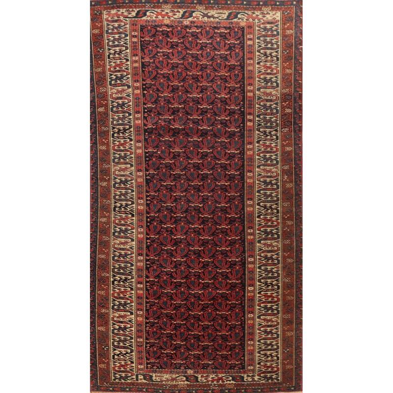Hand Knotted Oriental 100% Wool Carpet Traditional All-Over Navy Blue & Blues Bidjar Area Rug - 6' 2'' X 3' 3''