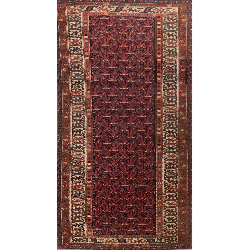 Hand Knotted Oriental 100% Wool Carpet Traditional All-Over Navy Blue & Blues Bidjar Area Rug - 6' 2'' X 3' 3''