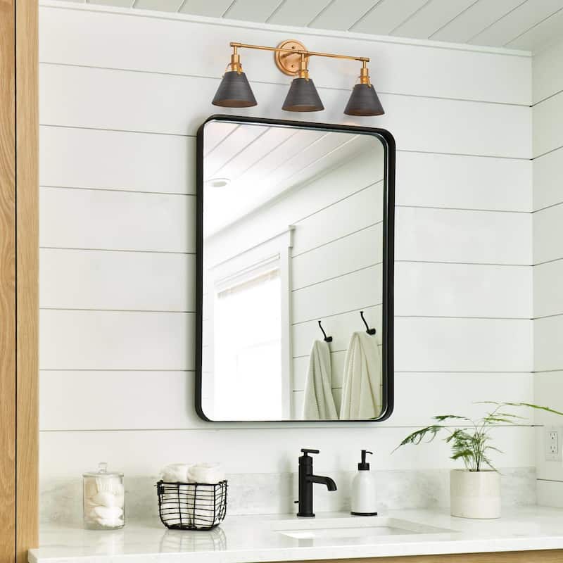 Coney Modern Gold 3-Light Bathroom Vanity Light Brushed Metal Wall Sconce