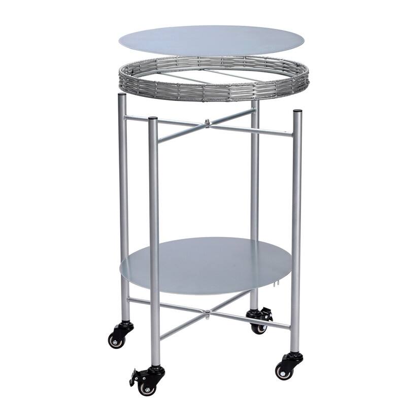 Silver Gray Rolling Coffee Table - 2-Tier Mobile Side Table with Wheels for Living Room, Bedroom & Small Spaces