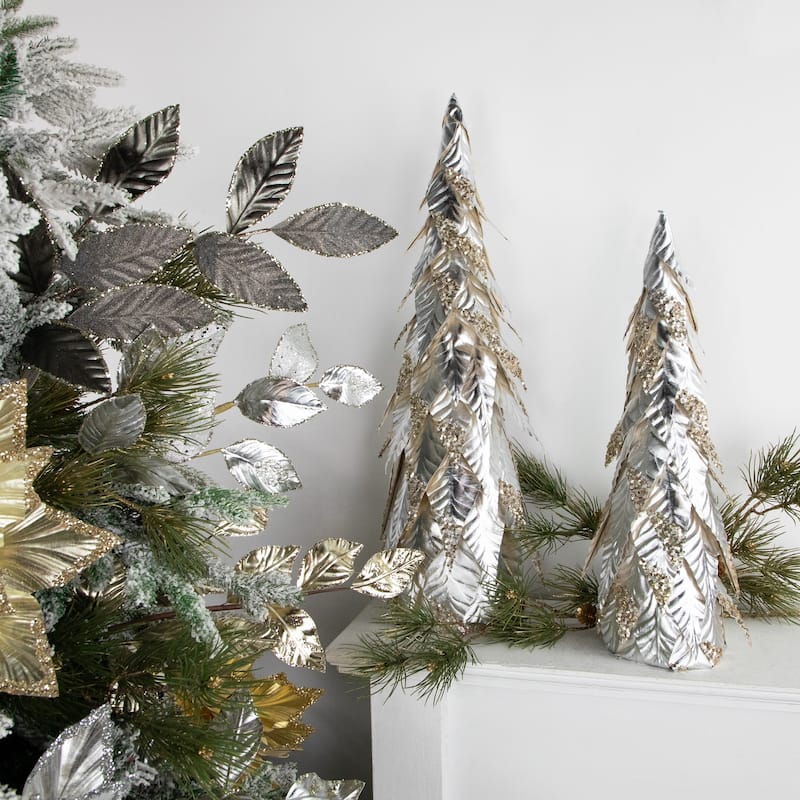 26" Platinum and Champagne Sequins Table-Top Layered Christmas Cone Tree