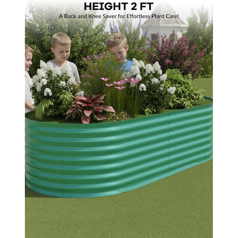 2-Pack Galvanized Steel Raised Garden Beds,Outdoor Deep Planter Box Kit with Tool