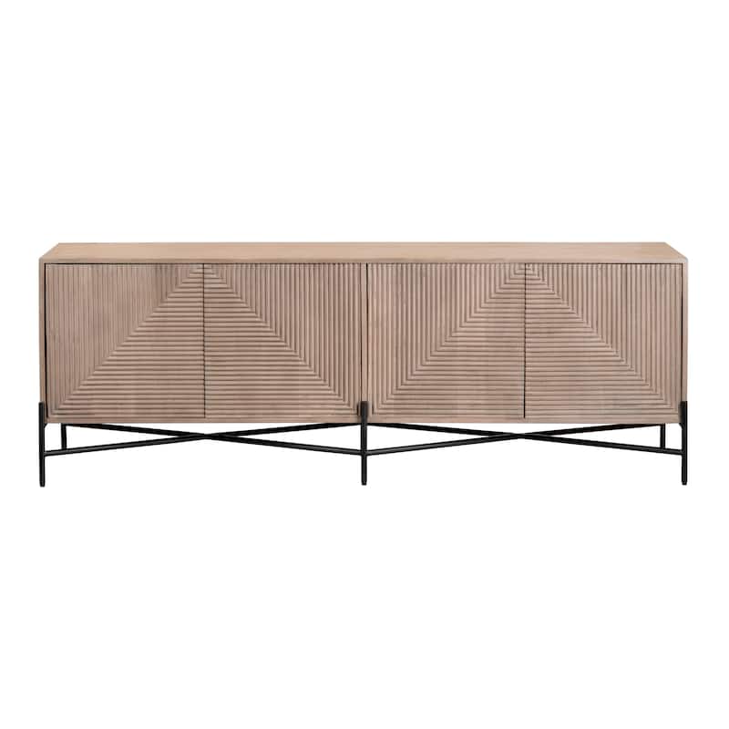 78 in. Brown Solid Wood 4 Door Media Credenza_Sideboard