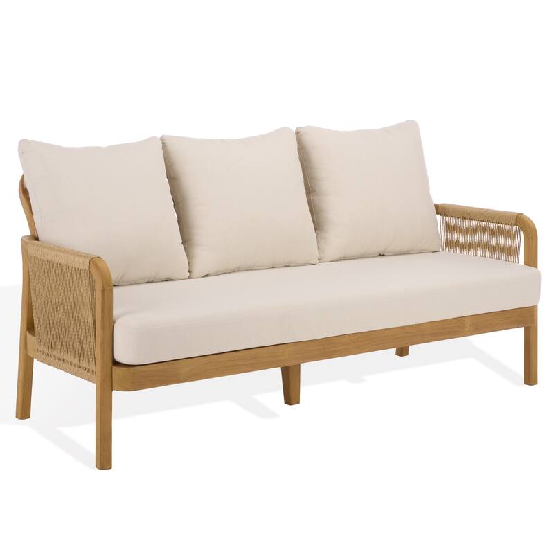 SAFAVIEH Couture Rogers Teak & Hyacinth Sofa - 69"W x 34"D x 34"H