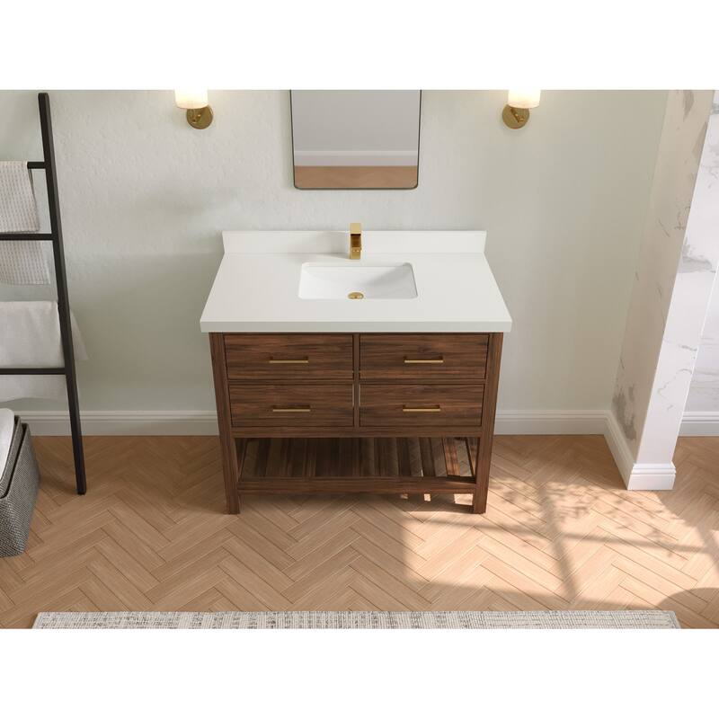Willow Collections 42 in. W x 22 in. D Parker Solid Teak Single Sink Bathroom Vanity with Countertop