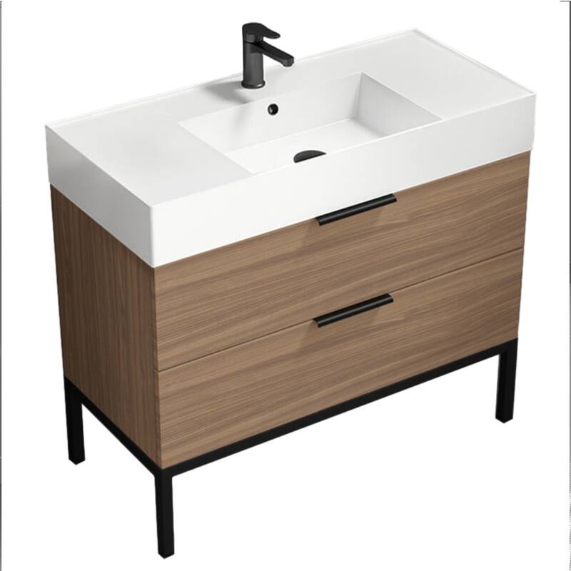 Nameeks Derin-4018 Derin 40" Free Standing Single Basin Vanity Set - Walnut / Black - Anthracite Finish