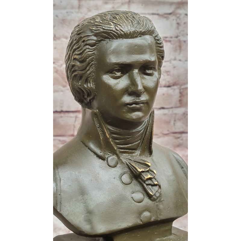 Imitative Wolfgang Amadeus Mozart Bronze Bust Sculpture On Marble Base