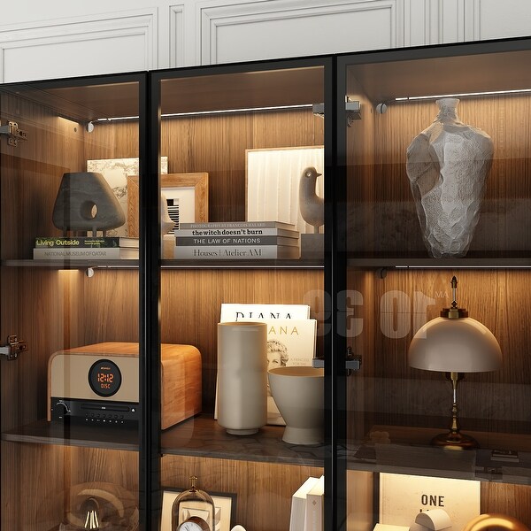 Modular Wood Finish Display Cabinet LED Light Kitchen Living Storage On Sale Bed Bath Beyond 39834477