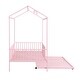 preview thumbnail 10 of 12, Pink Twin Size Metal House Bed with Fence, Kids Bed with Trundle
