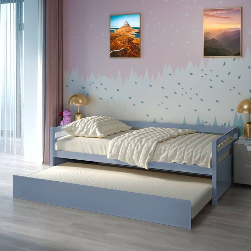 Costway Twin Size Trundle Daybed Wooden Slat Support Mattress Platform
