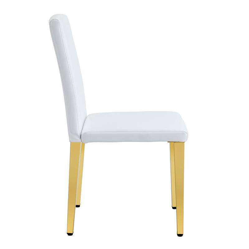 Set of 4 white PU leather backrest chairs with gold metal legs -A perfect match, suitable for minimalist and contemporar