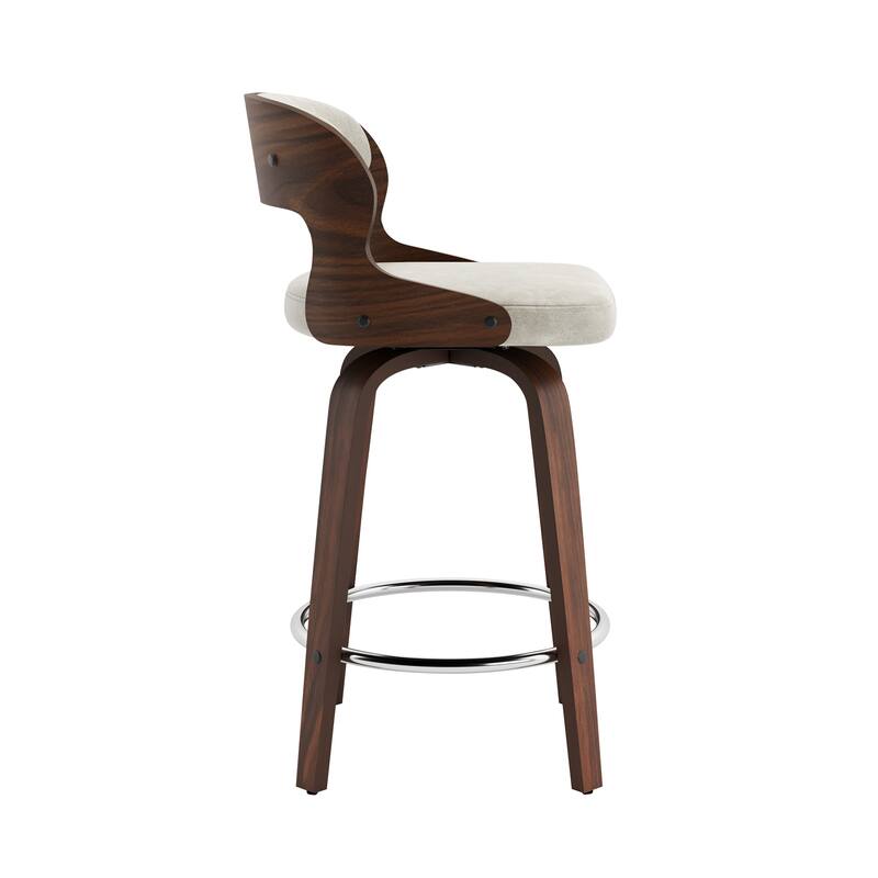 26.in Modern Set of 3 Leather Bar Stool Swivel Upholstered Hollow Back Counter Height Barstool with Wood Frame