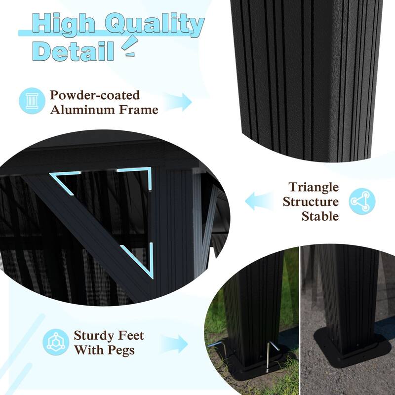 VEIKOUS Aluminum Double Hardtop Gazebo Pergola for Patio, Lawn, and Garden with Removable Netting