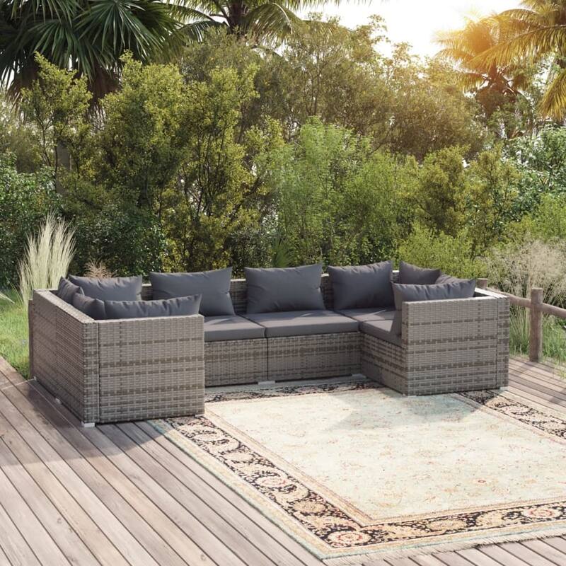 vidaXL Patio Lounge Set Outdoor Sectional Sofa Set Table Garden Poly Rattan - 27.6" x 27.6" x 23.8" - Grey 2 x Middle sofa