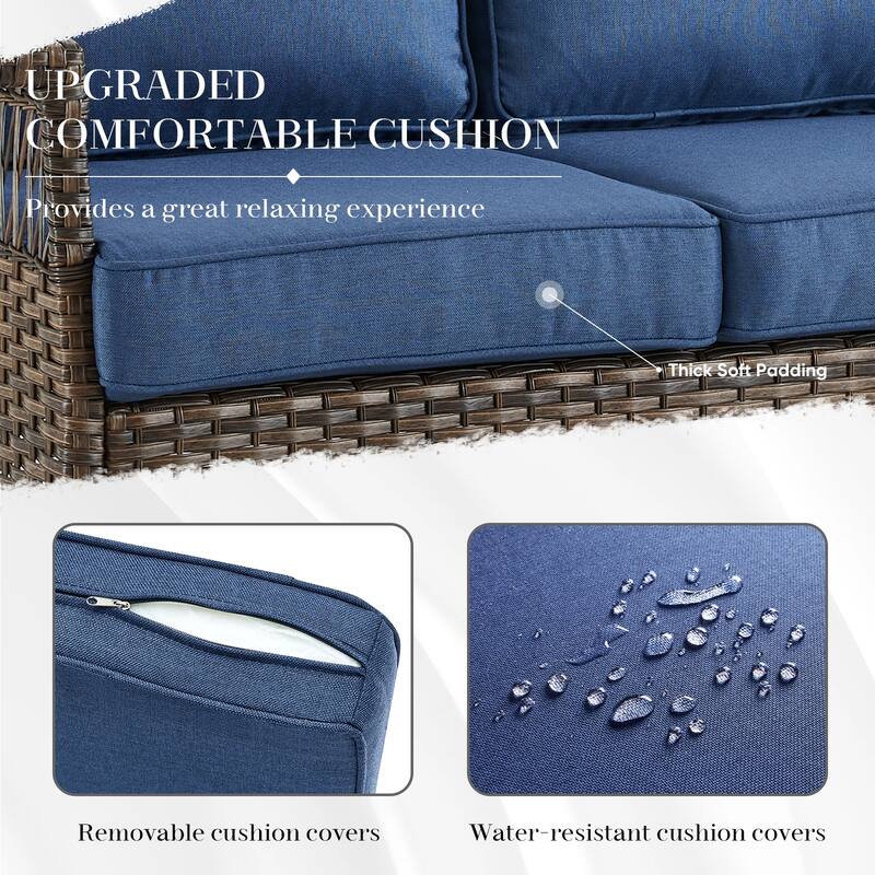 3-Seat Sofa with Coffee Table Patio Chairs, Ottomans