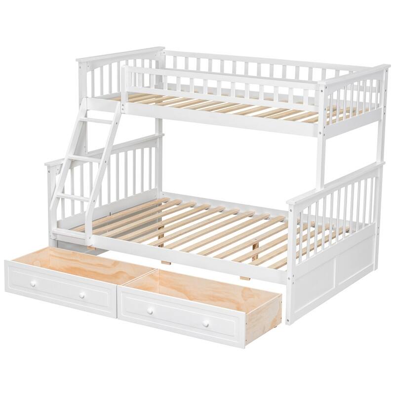 Twin over Full Size Wood Bunk Bed with Drawers, Convertible Beds