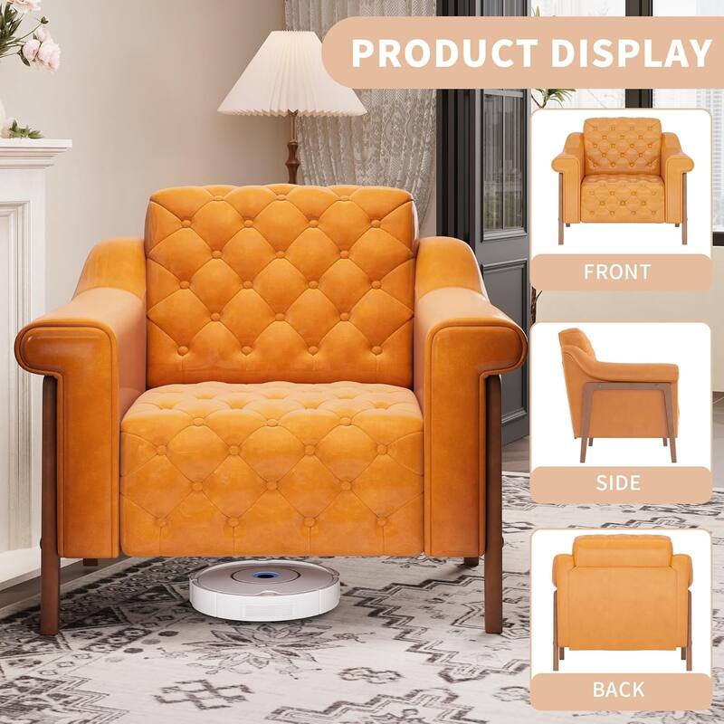 Cozy Accent Chair,PU Leather Modern Living Room Chairs,Mid-Century Office Reading Chair,Single Sofa,Armchair