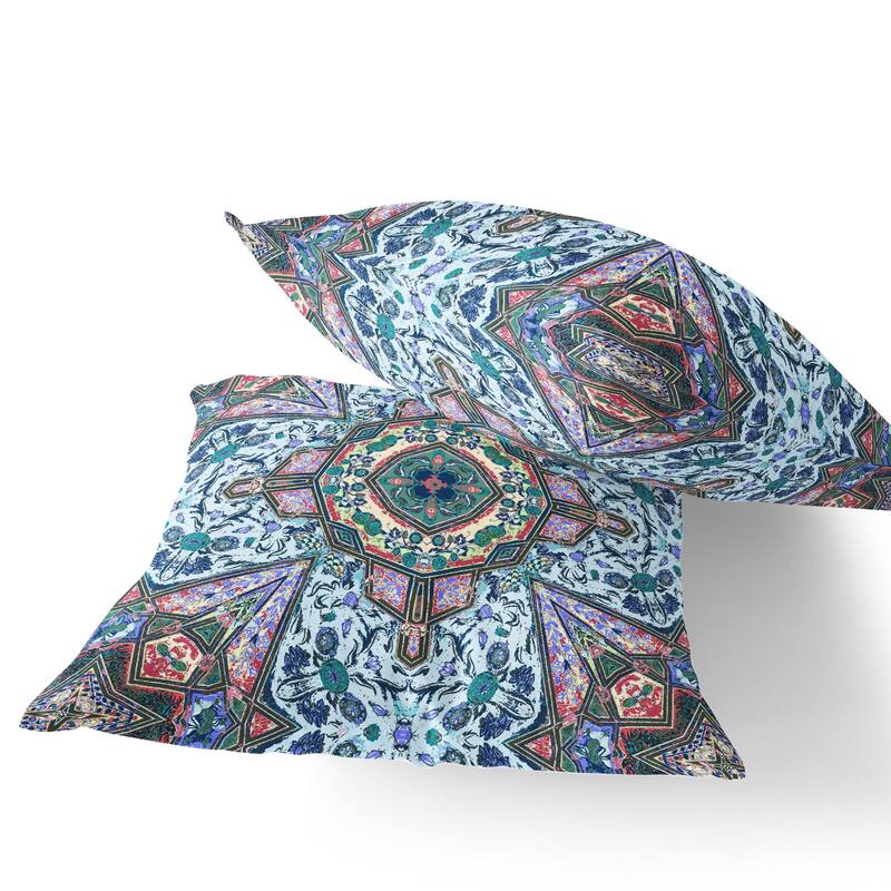 HomeRoots Set of Two 16" X 16" Blue and Pink Blown Seam Floral Indoor Outdoor Throw Pillow - 16.00' X '16.00' X '5.00