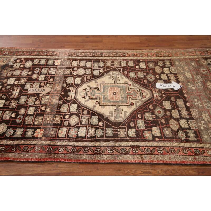 Hand Knotted Oriental 100% Wool Carpet Traditional Geometric Brown Malayer Runner Rug - 10' 0'' X 3' 9''