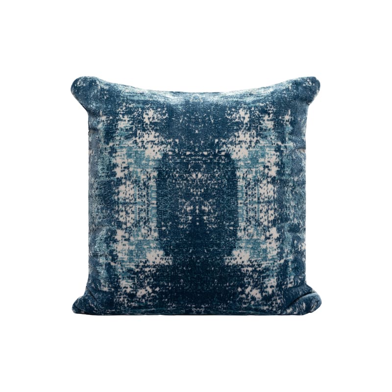 Handwoven Abstract Embroidered Square Throw Pillow - 18" - Blue and Cream