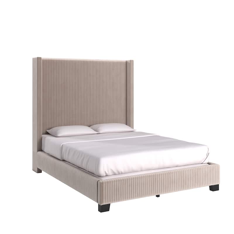 Judith Pleated Velvet Upholstered Wingback Bed by iNSPIRE Q Modern - Light Dove Grey - Queen