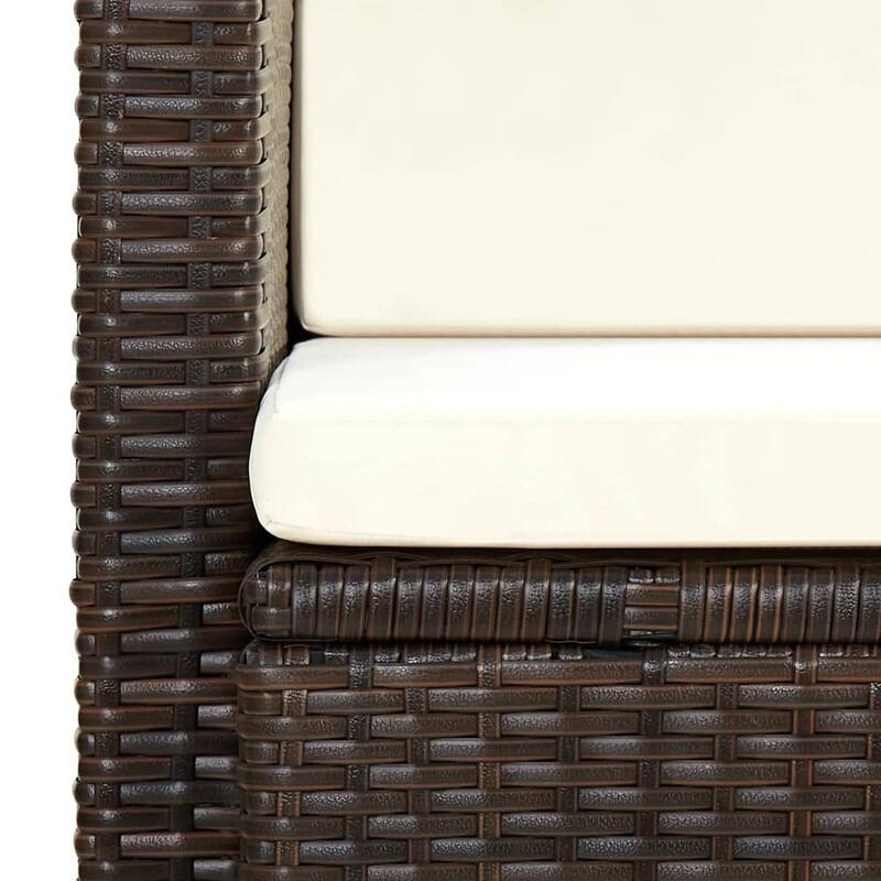 vidaXL 2 Seater Patio Sofa with Cushions Brown Poly Rattan - 20.9" x 23.2" x 1.97"