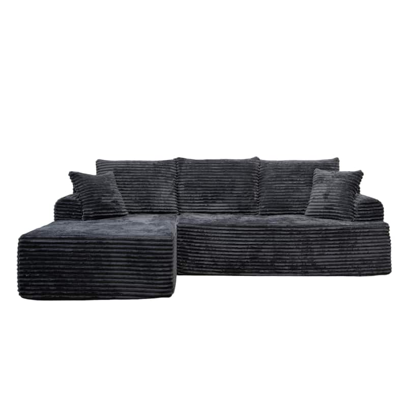 L-Shaped Corner Sectional Sofa Set with Side Chaise Lounge, Soft Foam Cushion Modular Sofa Corduroy Leisure Couch