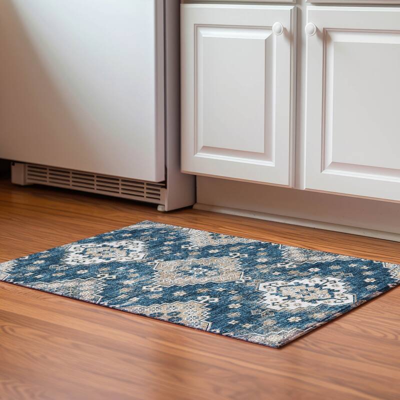 Premium Washable Super Soft Traditional Farmhouse Mayfield Rug - Navy - 1' 8" x 2' 6" - Rectangle