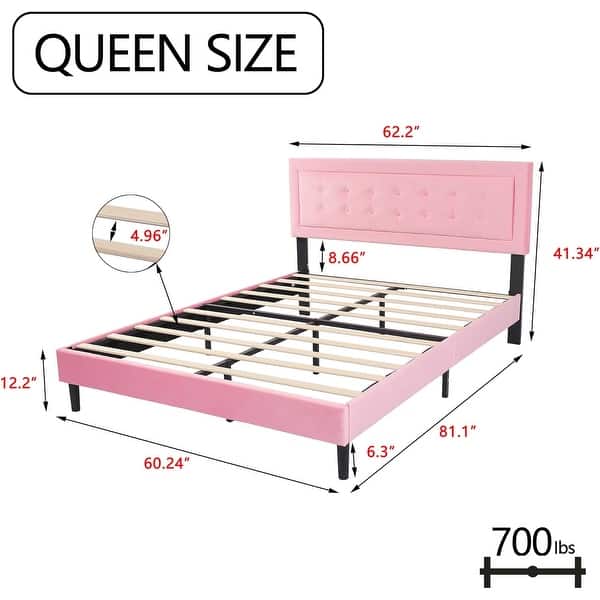 dimension image slide 5 of 17, alazyhome Upholstered Platform Bed Frame with Button Tufting Headboard