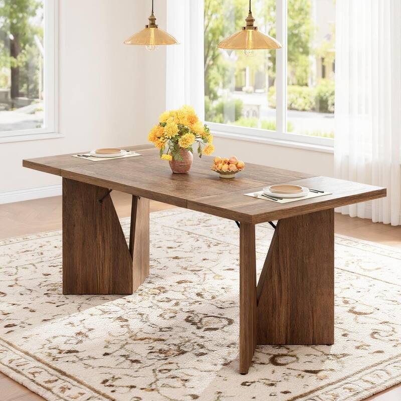 70.9'' Dining Table for 6, Wooden Thickened Long Desk - Rustic Brown